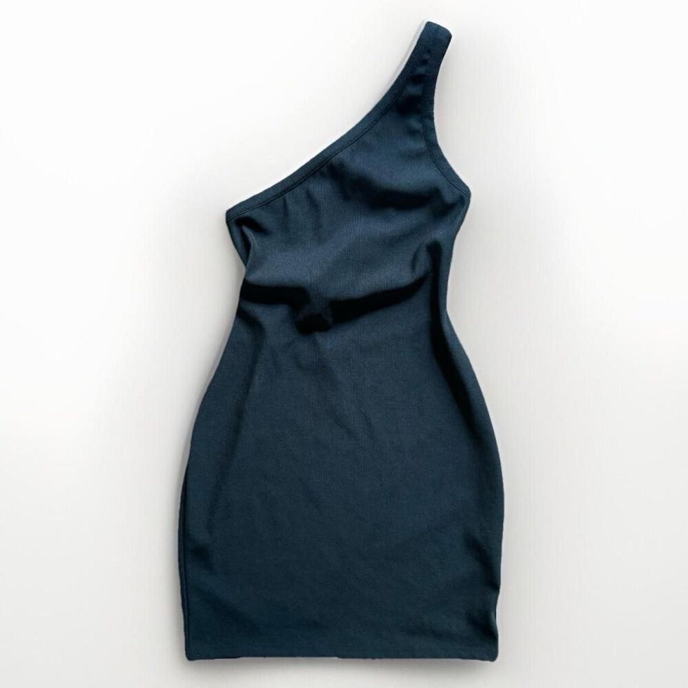 Pull & Bear Dress Black One Shoulder Mini Womens Size Large Tie Back Festival